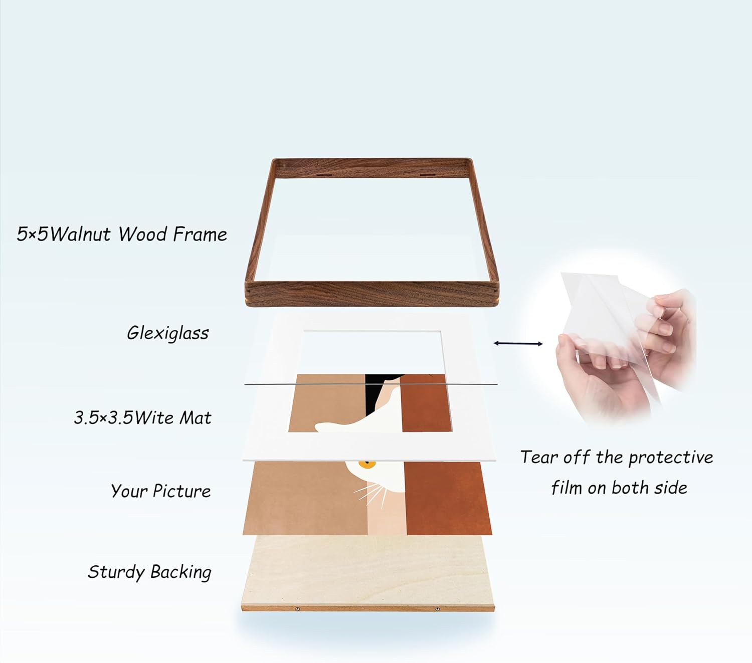 Recuerdos 5x5 Picture Frame Natural Walnut Wood, Square 5x5 Wooden Photo Frame with 3.5x3.5 Mat for Gallery Wall Mount or Tabletop Display