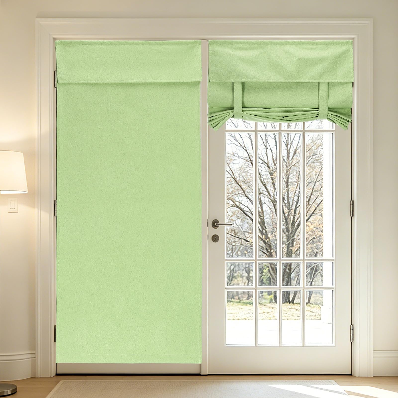 sourcing map 1 PC 100% Blackout Side Door Curtains, 66x183 cm French Door Window Curtain Thermal Insulated Tie Up Door Shade Decoration for Bedroom Kitchen Small Window, Light Green