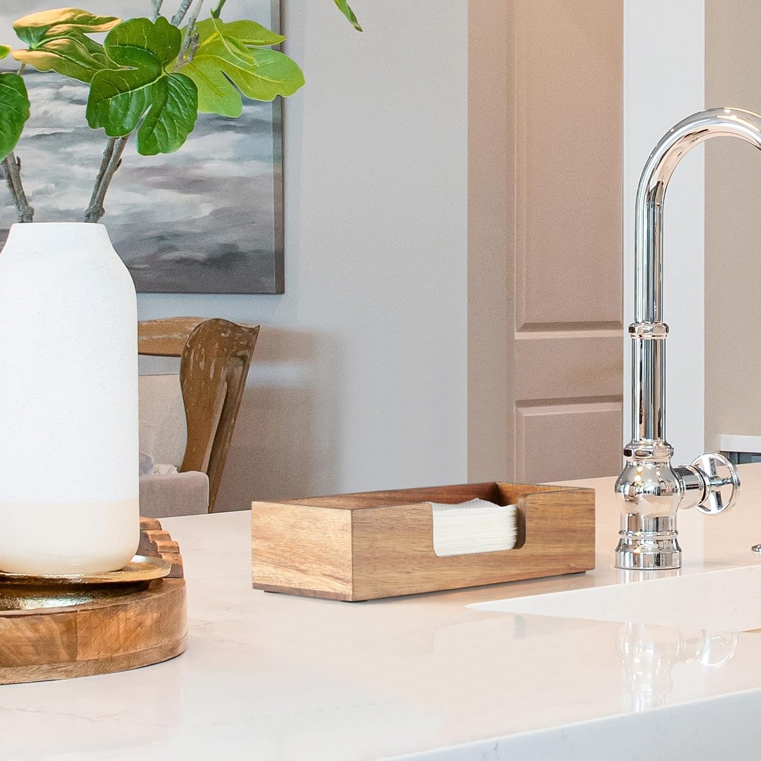 Paper Towel Dispenser Countertop, Acacia Wood Folded Paper Hand Towel Holder for Guest Bathroom, Commercial Tabletop Tissue Dispenser Tray for Multifold C-Fold, Z-Fold, Trifold - Image 5