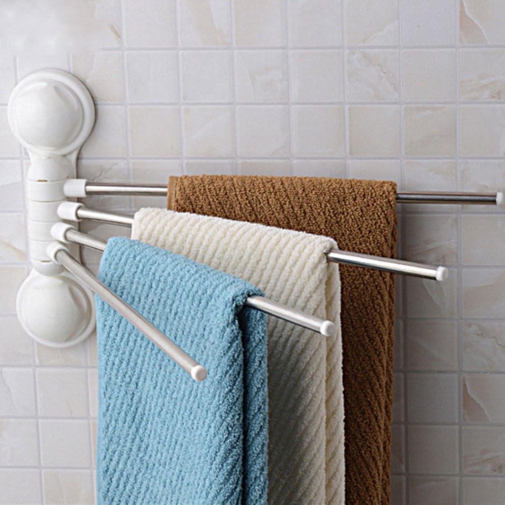 CathayBest Swing Towel Rail, Wall Mount Stainless Steel Bathroom Towel Holder Organiser with Suction Cup (4 Arm)