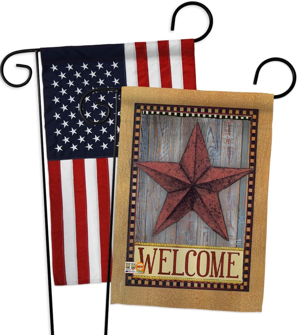 Welcome Country Barn Star Garden Flags Pack Living Primitive Farm Western American Rustic Cowboy Rural Ranch USA Applique Small Decorative Gift Yard House Banner Double-Sided Made In 13 X 18.5