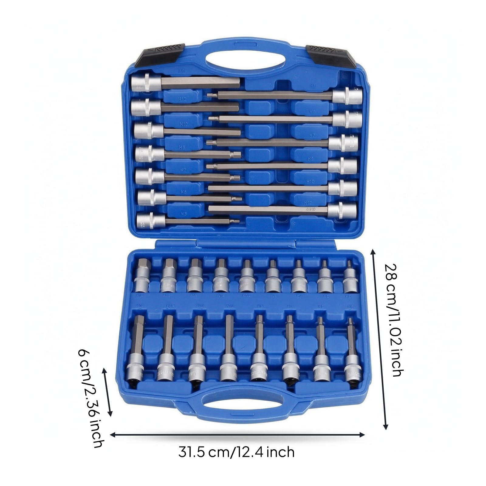 30 Pezzi Set di Chiavi a Bussola e Inserti Resistente Valigetta Rigida con Bussole Portatile Cassetta Degli Attrezzi con Cricchetto per Garage