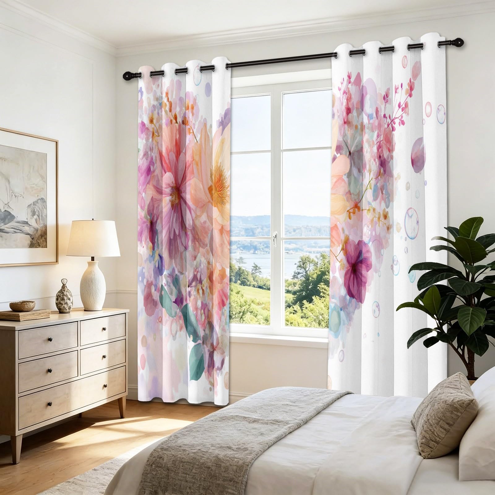 Cortinas para salón y dormitorio de diseño abstracto rosa que crean un ambiente cálido