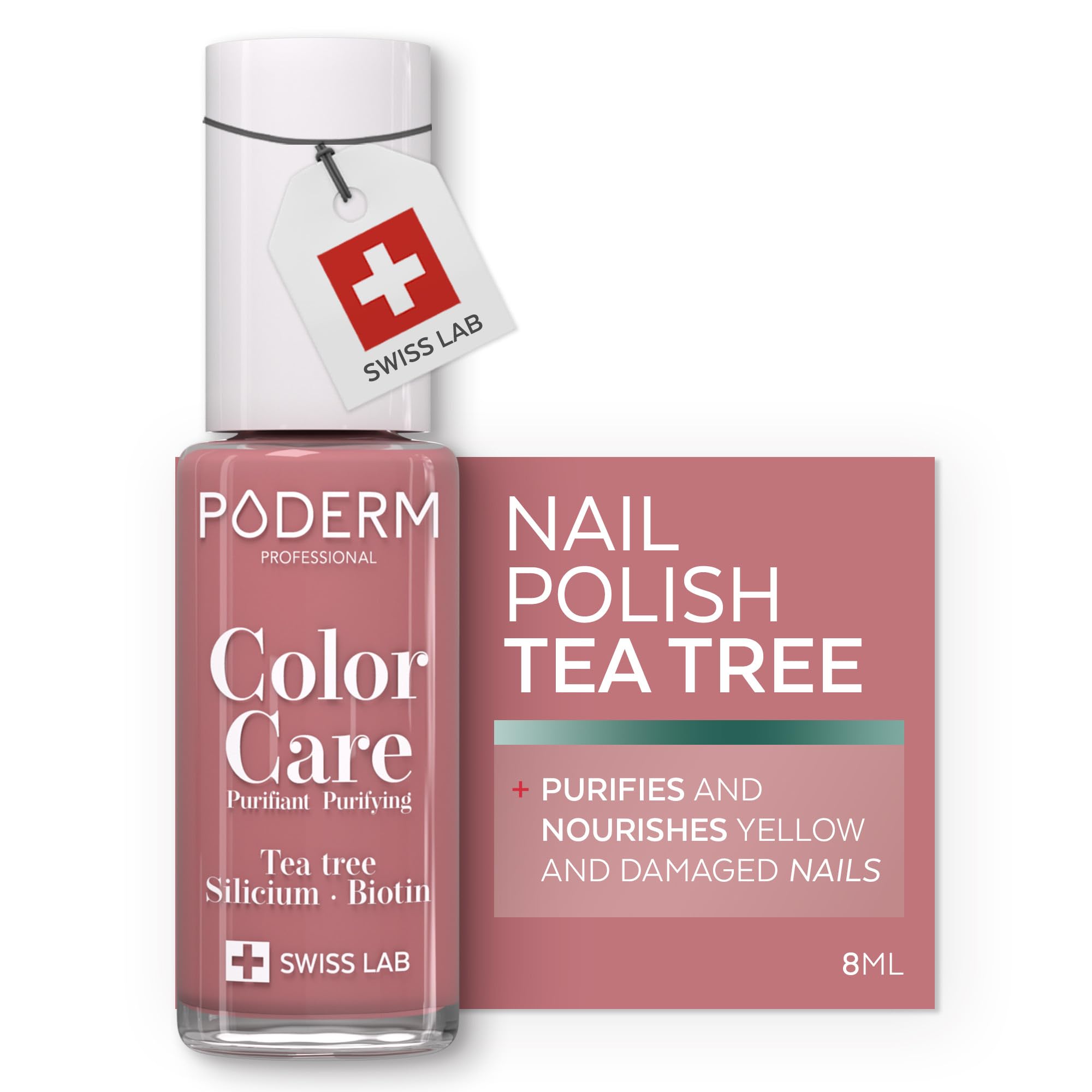 PODERM Swiss-Made Antifungal Nail Polish – Rosewood | Breathable Treatment with Tea Tree, Silicon & Biotin | Strengthens, Repairs & Conceals Yellow, Brittle & Damaged Nails | Podiatrist-Developed