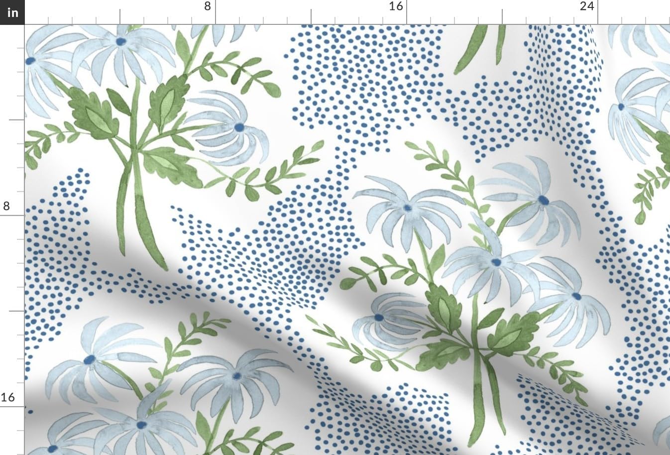 Spoonflower Fabric - Preppy Blue Floral Pastel Botanical Spring Garden Cottagecore Printed on Chiffon Fabric by the Yard - Sewing Fashion Apparel Dresses Home Decor