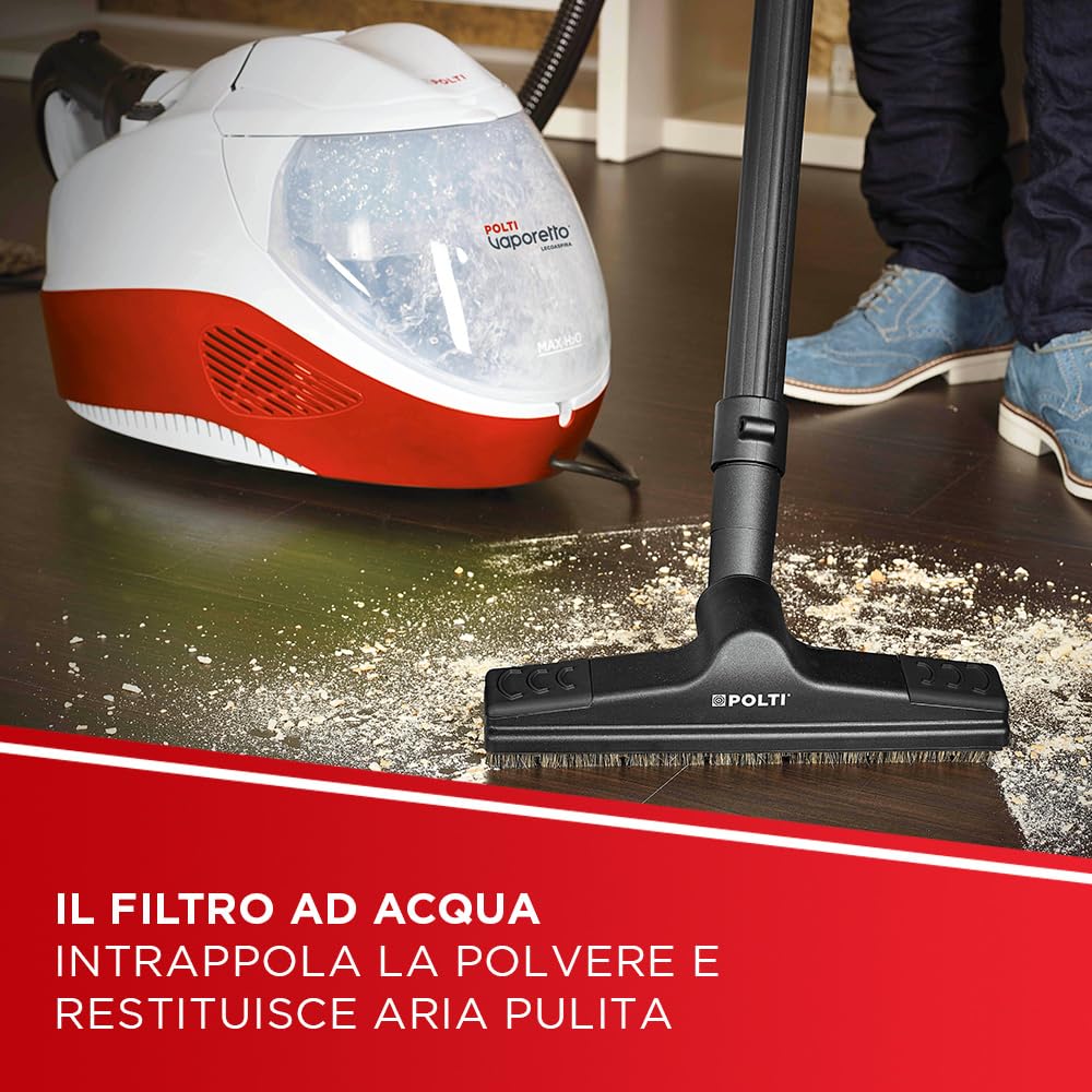 Polti Vaporetto Lecoaspira FAV50_Multifloor, Pulitore a Vapore e Aspirapolvere con Filtro ad Acqua, caldaia 5 Bar, aspira liquidi e sporco secco, 15 accessori per tutte le superfici, Made in Italy