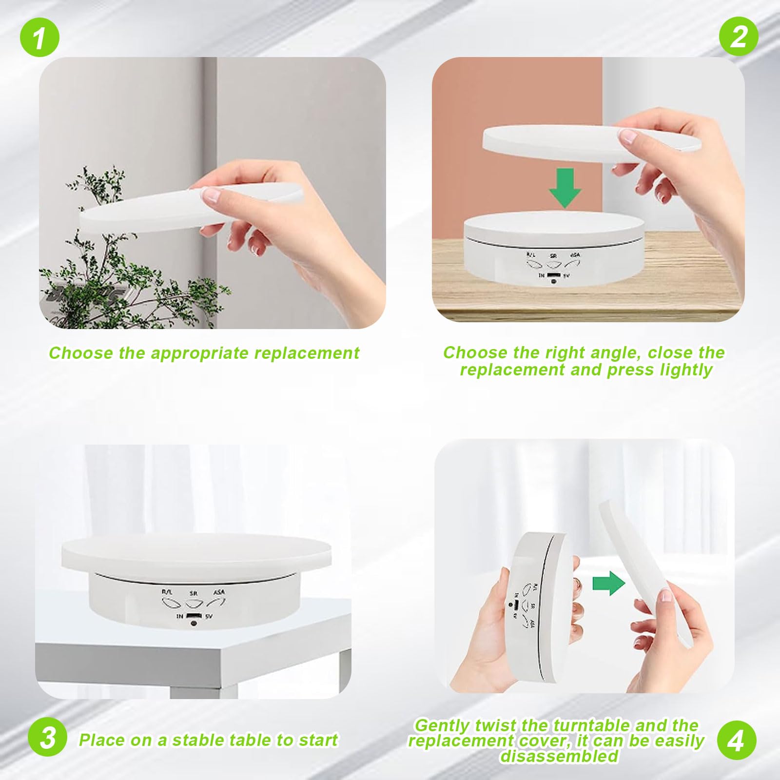 Espositore Girevole, Piatto girevole elettrico, 14,6 cm/18 cm/22 cm, Giradischi Elettrico Rotante a 360 Gradi, Regolabile Velocità di Rotazione e Angolo, Per Fotografia, Gioielli, Espositore (bianco)