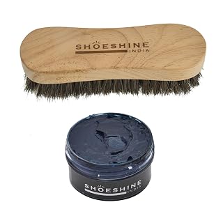 SHOESHINE Navy Blue Shoe Polish Cream + Shoe Brush for Leather Boot Polish and Cleaning (2in1)