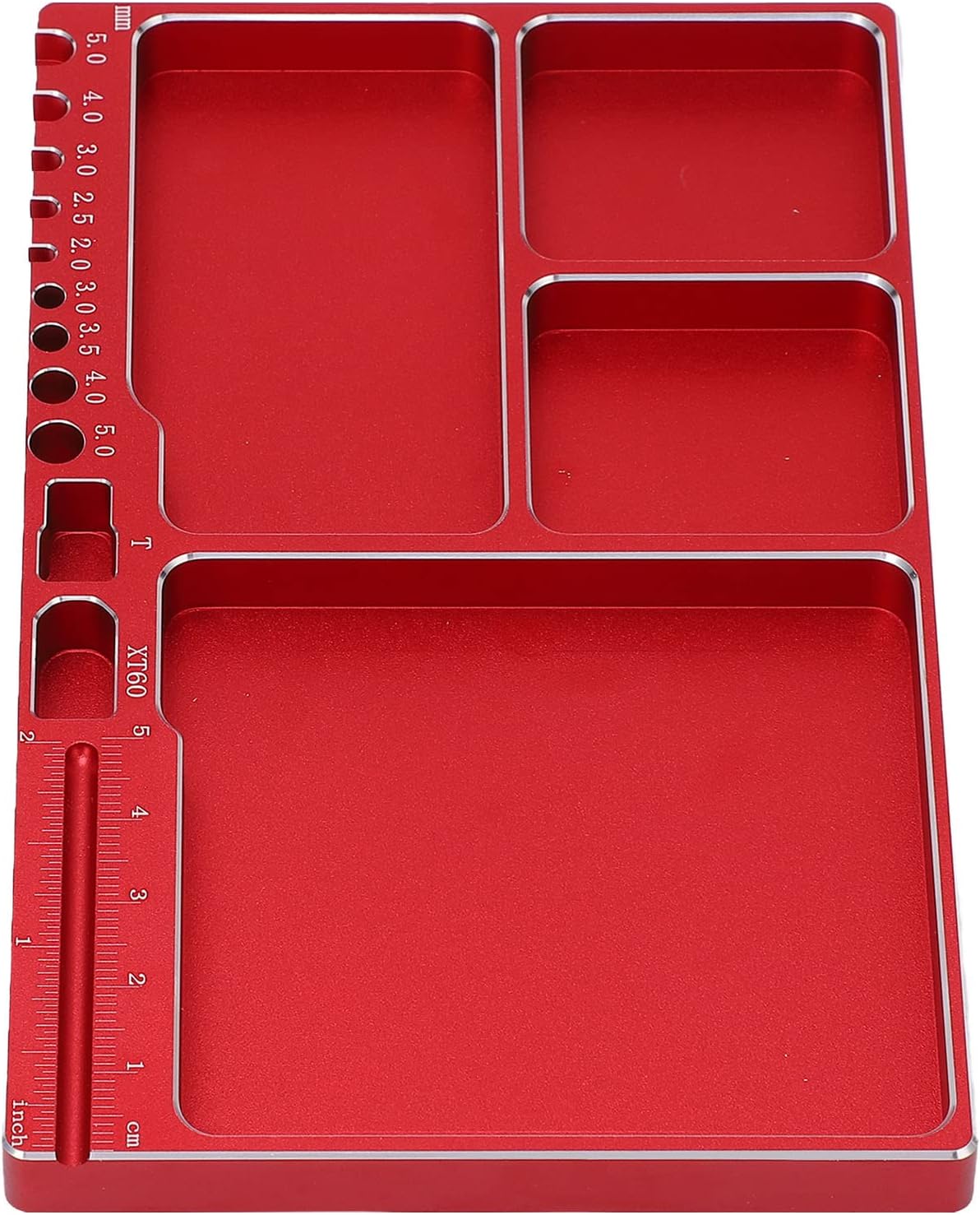 RC Magnetic Tray Aluminium Alloy RC Screw Tray RC Repair Tool with Pad Widely Used for RC Airplane Car (Red)