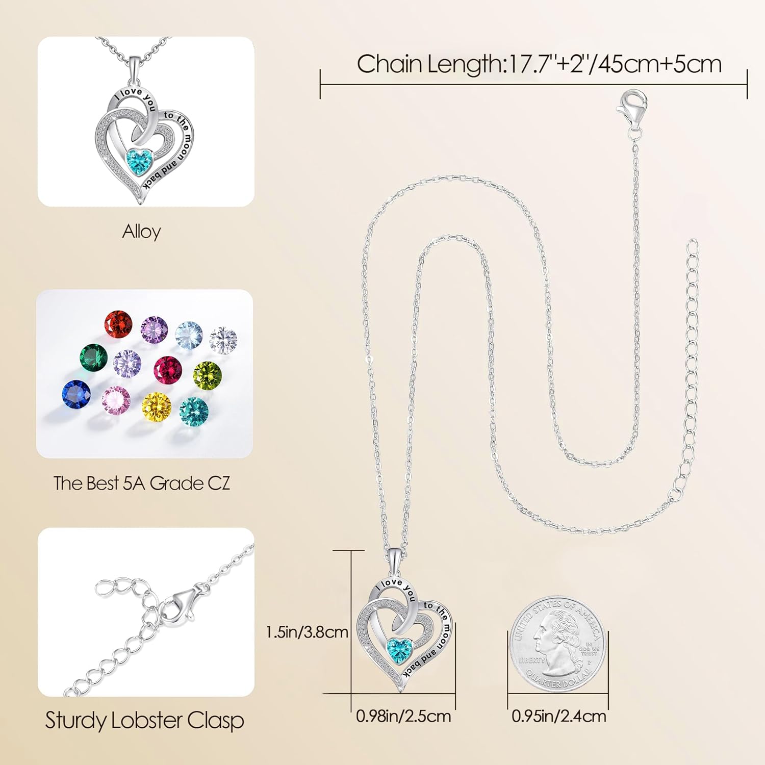 Love Heart Pendant Necklaces for Women, Mother's Day Gifts for Mom Grandma Wife from Daughter Son, I Love You Mom (With gift box) - Image 4
