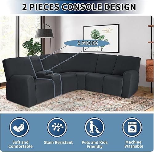 Miniatura 3 de PureFit Funda de consola reclinable para sofá reclinable, fundas súper elásticas para consola central para sofá reclinable, protector de muebles