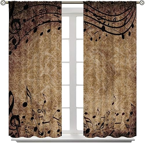 Miniatura 8 de Cortinas de notas musicales, melodía geométrica rural retro, arte nostálgico medieval, arte abstracto marrón degradado, decoración del hogar,