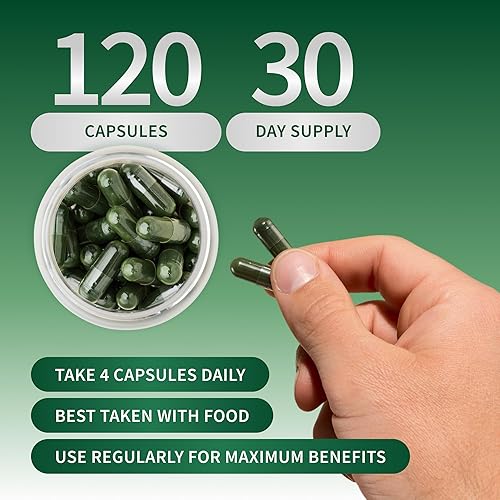 Vista 5 de USDA Cápsulas orgánicas de Chlorella Spirulina – Superalimentos verdes para apoyo cardíaco, energía natural y control de glucosa, vitaminas