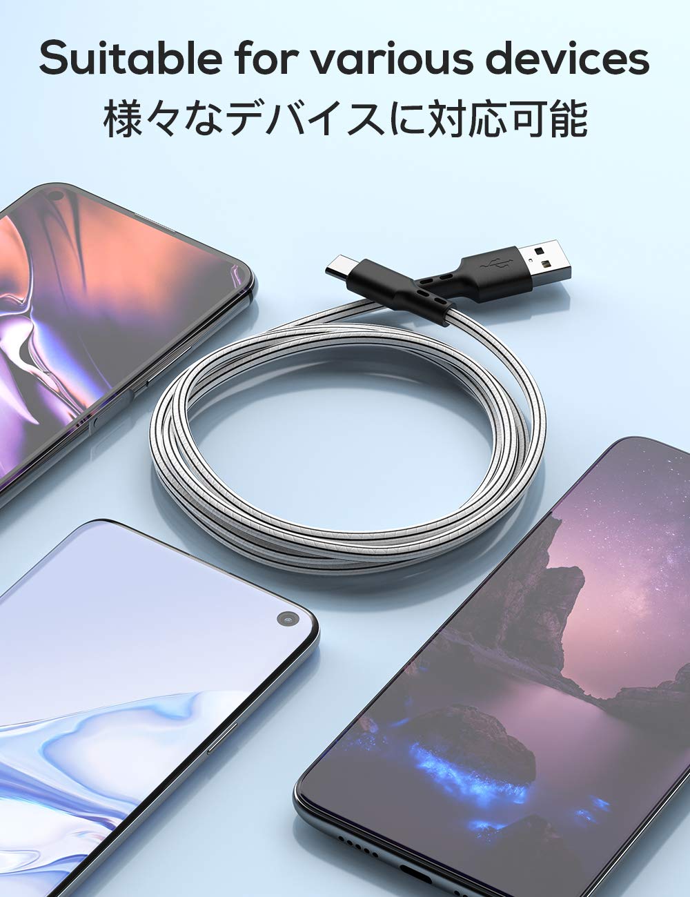 SCHITEC Cavo USB C 3m [3 Pezzi] Cavo USB Type-C TPE Cavo Tipo C Rapida Compatibile con Samsung Galaxy S10/S9/S8,Note 8,Huawei P30 P20 P10 P9 Mate20,OnePlus,Honor,LG,Nexus,Xiaomi (Blanco)
