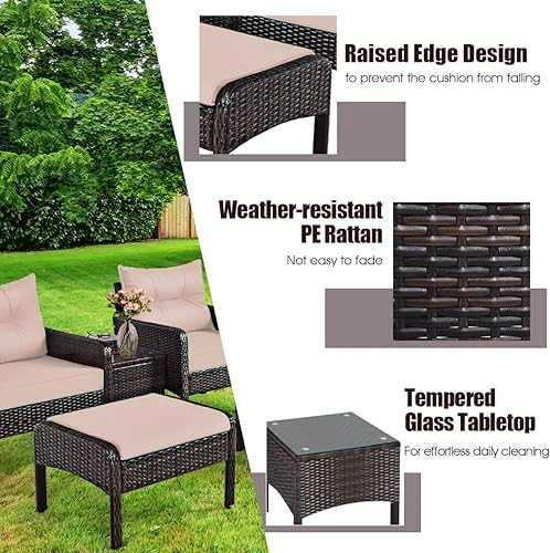 Miniatura 2 de Toolsempire Juego de muebles de patio de 5 piezas, silla de mimbre de ratán para conversación al aire libre con 2 otomanas y mesa de centro de