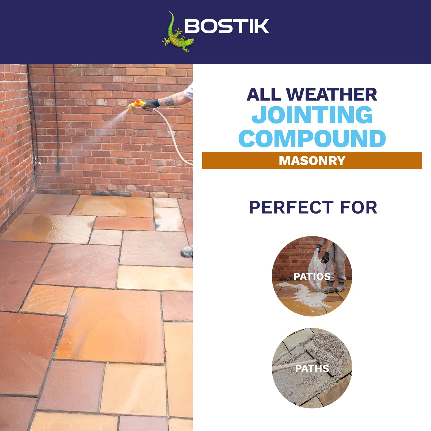 Bostik Compuesto para juntas para todo tipo de clima, gris, 15 kg, para juntas de caminos y patios, listo para usar, proyecto de paisajismo, resistente a malas hierbas y erosión