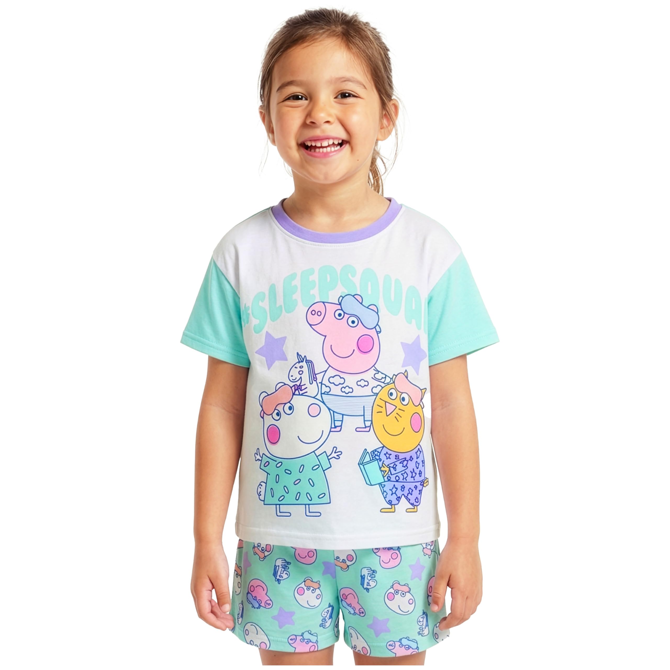 Peppa Pig Ensembles de Pyjama Fille 18 Mois a 5 Ans, 2 Pièces Été T-Shirt Manches Courtes et Short Pyjama, Vêtement de Nuit Cadeau Fille