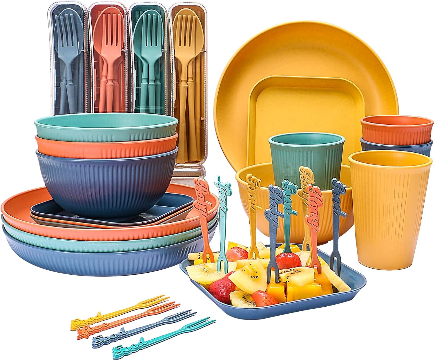 Sour Lemon 52 Pieces Plastic Dinnerware Set for 6, Unbreakable