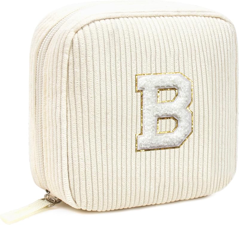 LETGO Necessaire de maquiagem em cotelê com inicial personalizada, 12,07 x 2,54 x 12,07 cm, 50 g