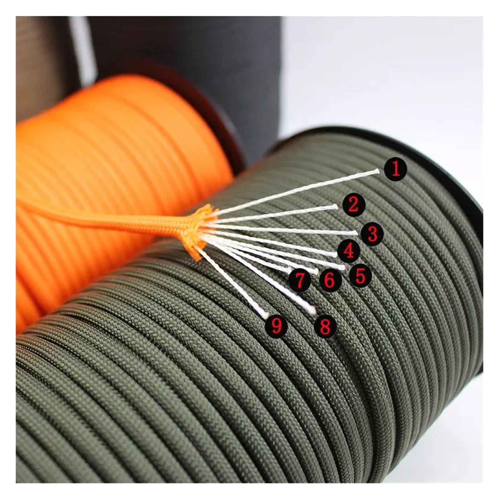 Paracorde 650 Paracord 9 hebras 4mm Cuerda de paracaídas Accesorios Camping DIY Tejido Equipo Supervivencia al Aire Libre Tienda(9C Black,100M)