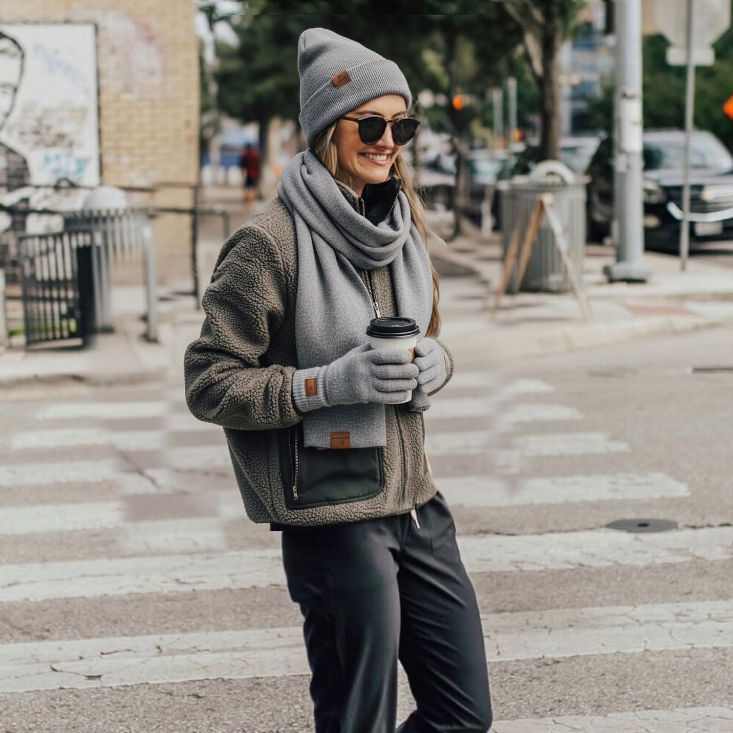 Womens Winter Warm Beanie Hats Gloves Scarf Headband Set Fleece Lined Ear Warmer Knit Scarf Touchscreen Gloves Winter Gifts - Image 3