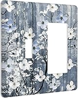 Vista 110 de Cubierta de interruptor de luz de 3 cuadrillas con diseño de flores azules púrpuras, cubierta de placa de pared de triple palanca, arbustos florales