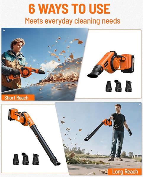 DOVAMAN 3-in-1 Leaf Blower with LE20 Battery, 180 mph Air Speed, 3 Speed, 800g Lightweight, 20V Battery with Fast Charger, LED Light, 3 Nozzles - 2
