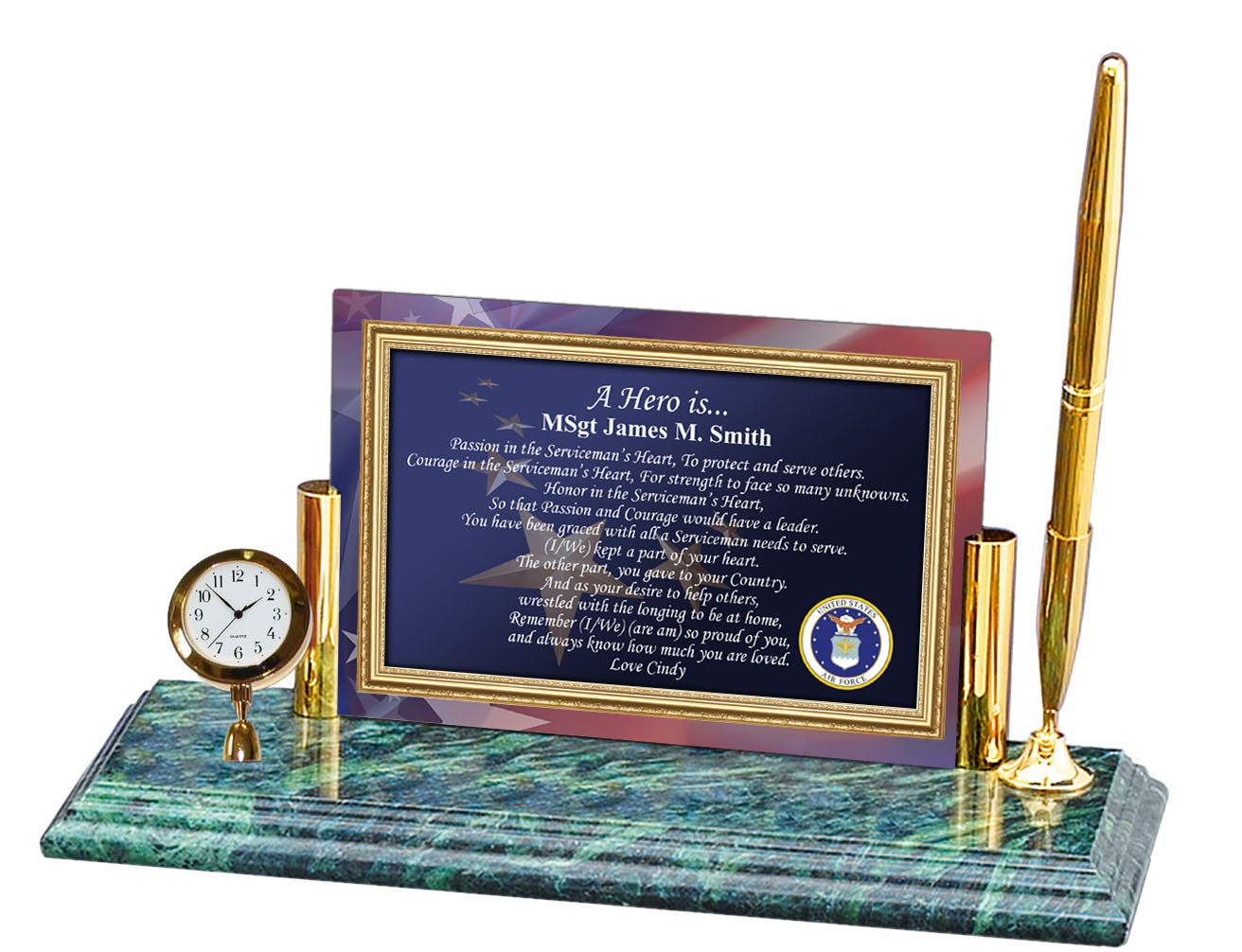 Amazon.com: Personalized Military Gift Poetry Mini Clock Pen Set Genuine  Marble Usaf Police Usmc Sheriff Fbi Navy Dea Cia Army Air Force Veteran Retirement  Gift Promotion Recognition Marine Corps Soldier : Home