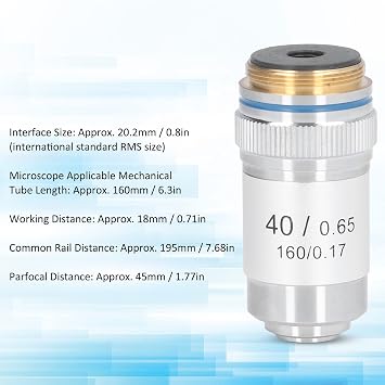 Achromatic Microscope Objective Lens, 40x High Magnification Microscope Objective Lens High Transmittance Achromatic Objective Lens with Protective Device for Microscope Accessories
