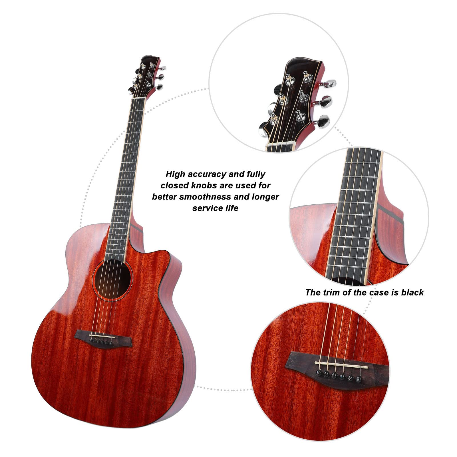 Chitarra Folk Starter Set per Principianti, Bella Trama Specchio Migliorato Facile da Suonare Chitarra Acustica Fortemente Penetrante Palissandro Indiano per gli Amanti della Musica