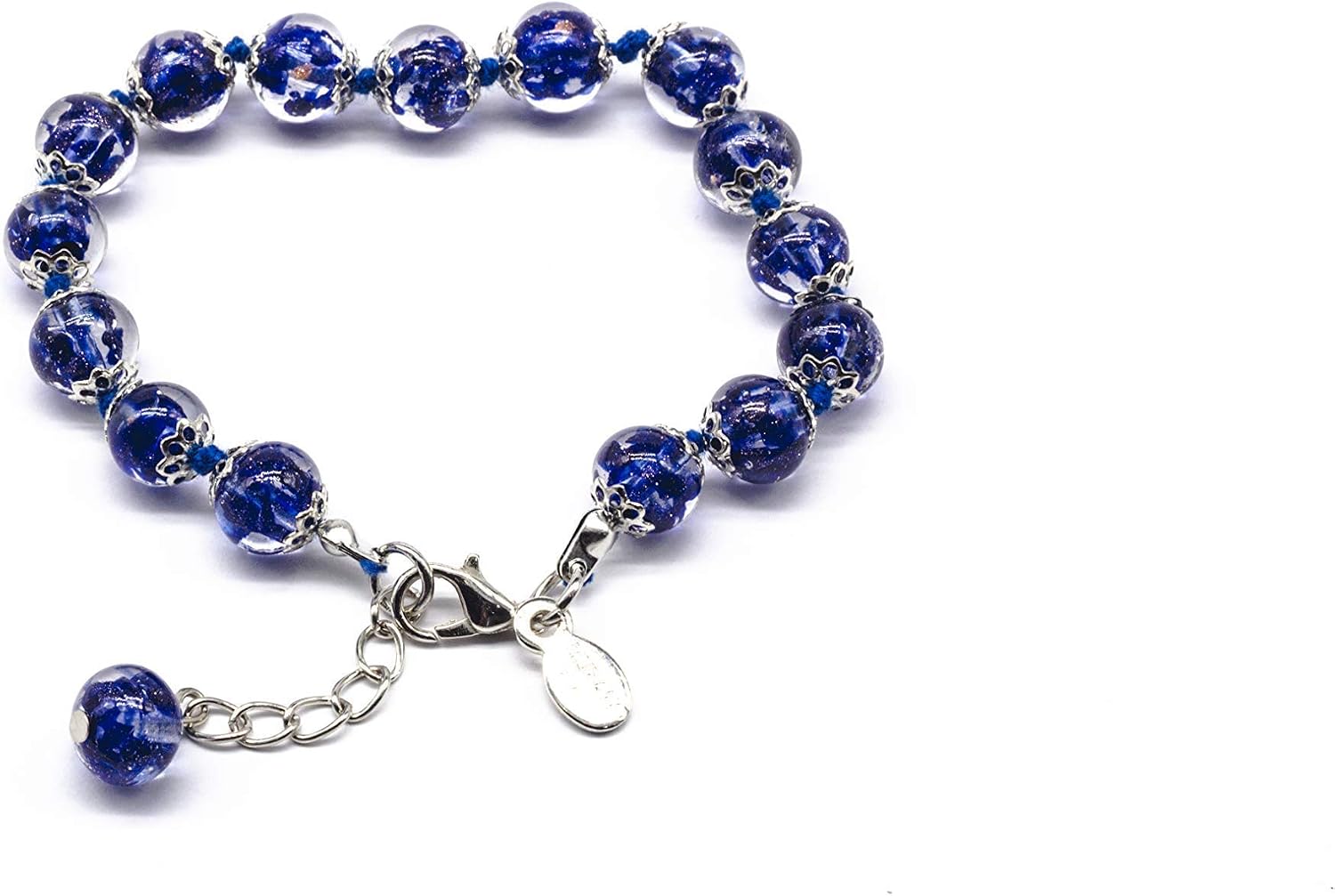 Handmade - Murano Glass Bracelet - Blue Aventurina - Avventurine Beads