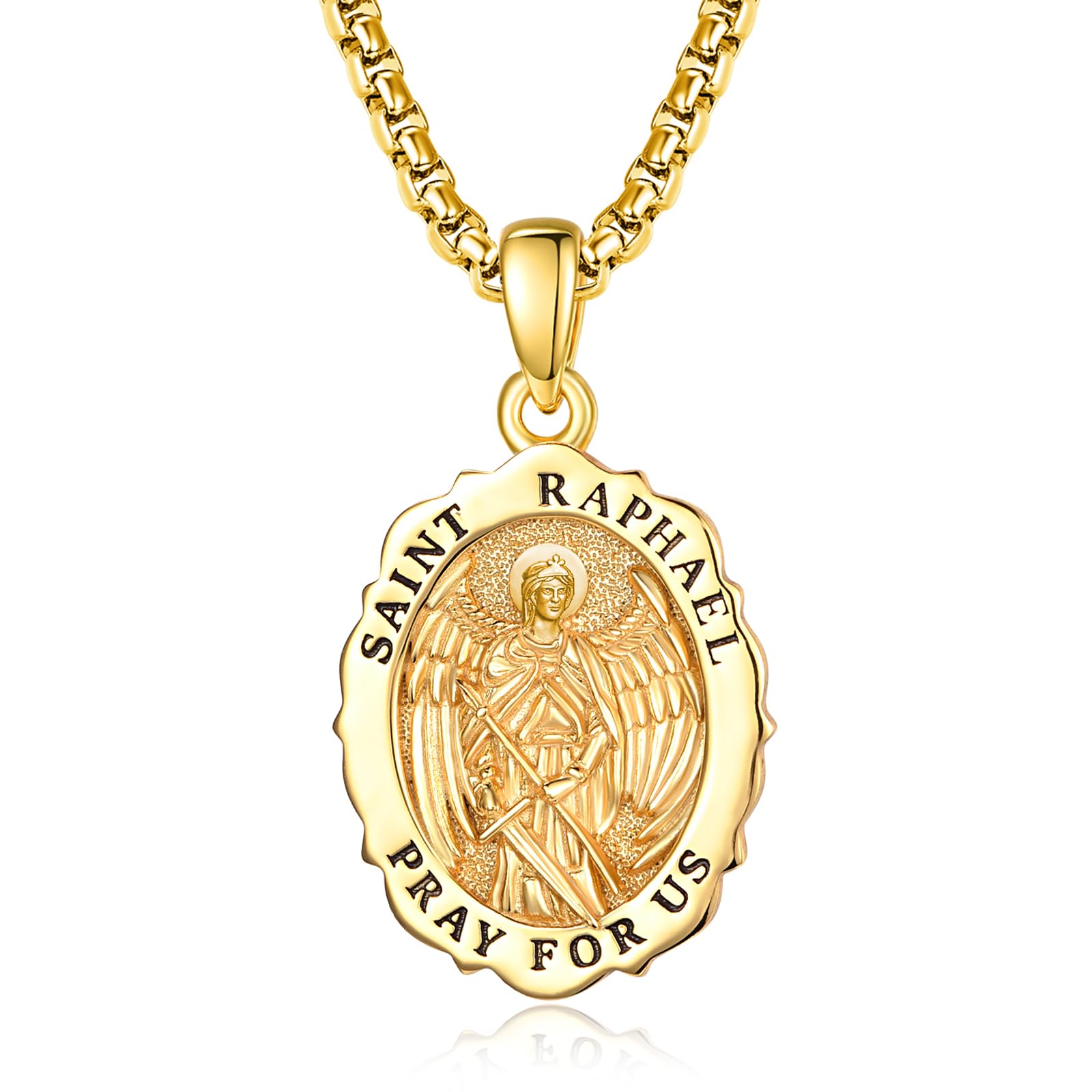 TANGPOET Heiliger Medaille Amulett Halskette für Damen Herren 925 Sterling Silber Schutz Anhänger Kette Schmuck