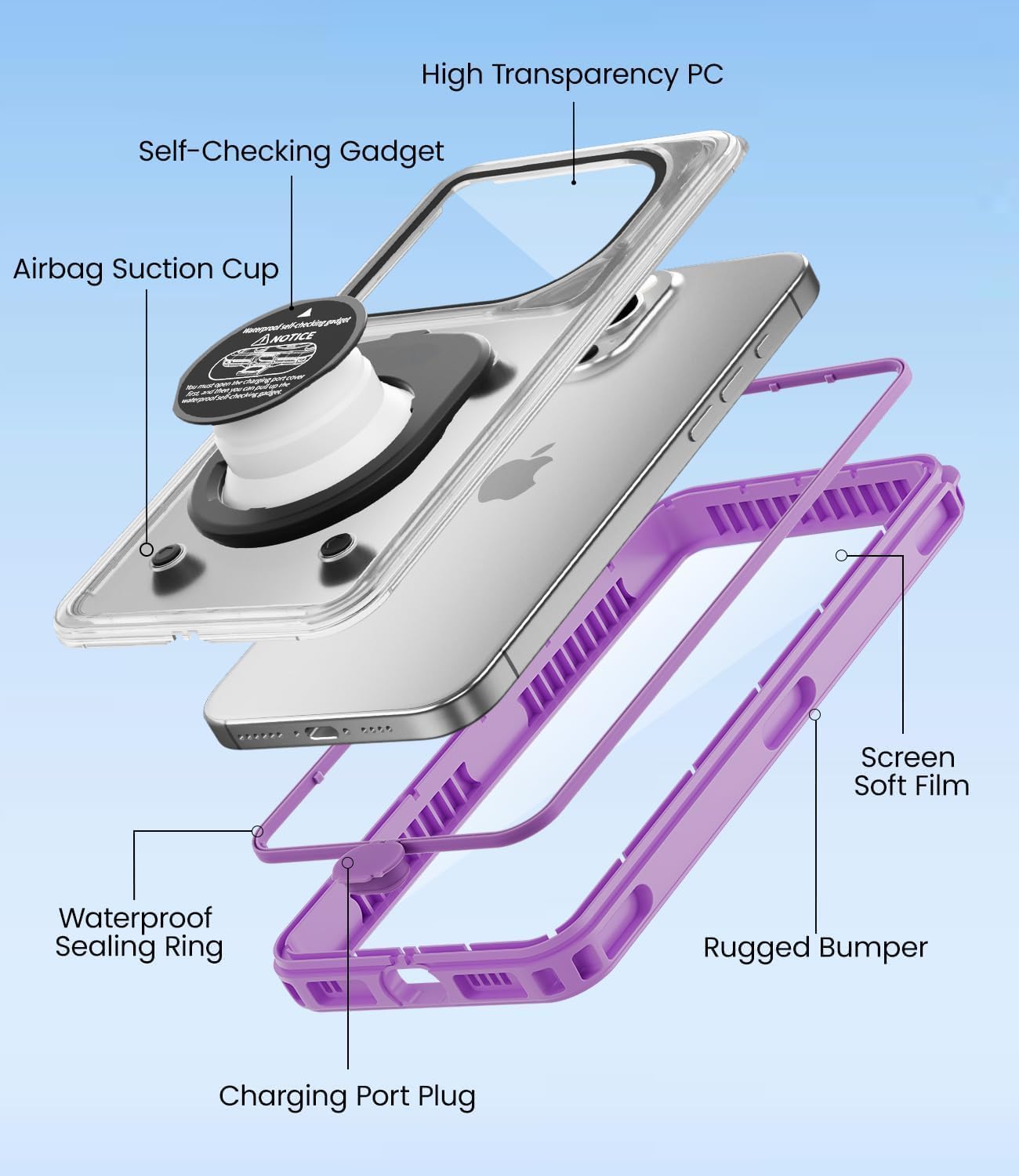 WIFORT Waterproof Phone Case with Lanyard, Underwater Phone Cases for Snorkeling/Diving/Swimming/Filming, IP68 Water Proof Touchscreen Case for All Cell Phones: iPhone/Samsung/Moto/Pixel - Purple