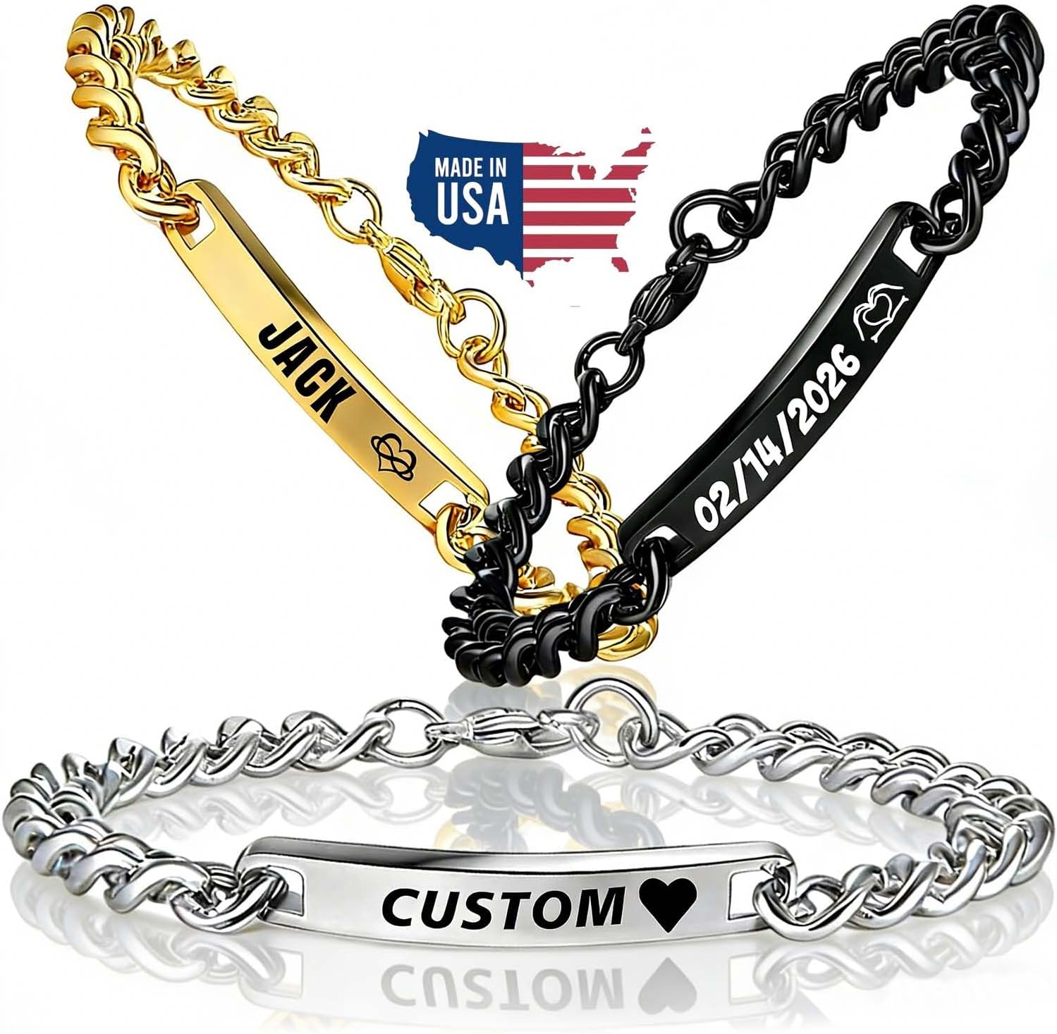 HJX Custom Name Bracelet for Men Dad, 18k Gold Plated Personalized Engraved ID Name Bracelets Gift for Him Father's Day