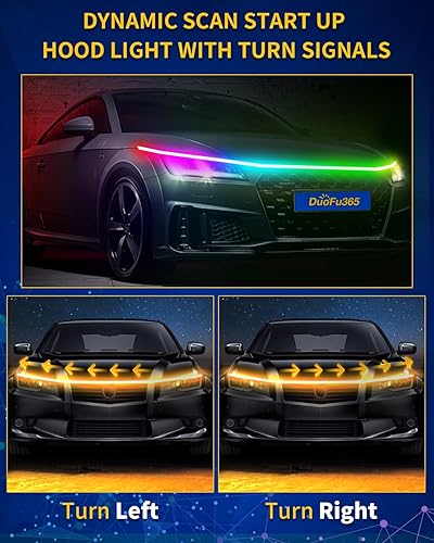 Miniatura 4 de Tira de luz LED para capó de automóvil, RGB multicolor dinámico escaneo dinámico con aplicación y control remoto, 12 V actualizado, impermeable,