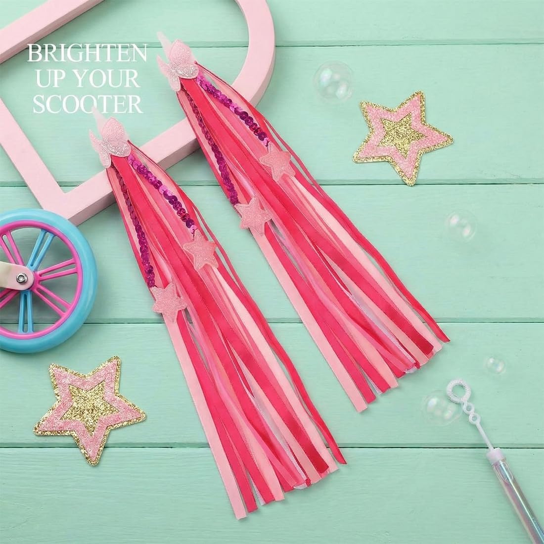 Nastri Manubrio per Bicicletta Bambini con Nastrini Decorativi e Fiocchi Colorati