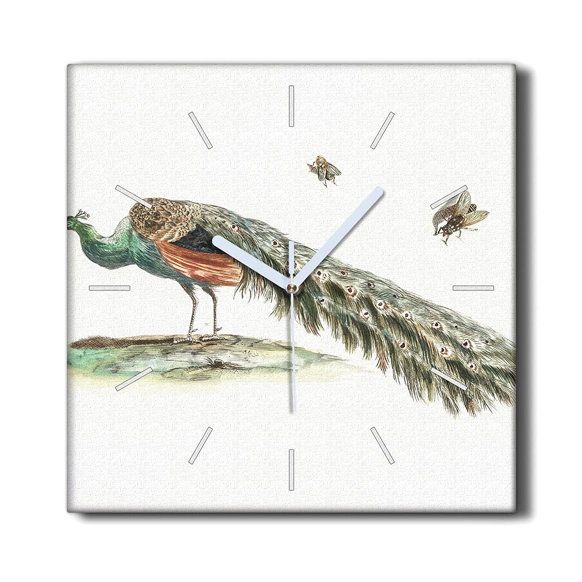 Horloge sur Toile 30x30 cm Nature et Fleurs d'Oiseaux Silencieuse pour Salon