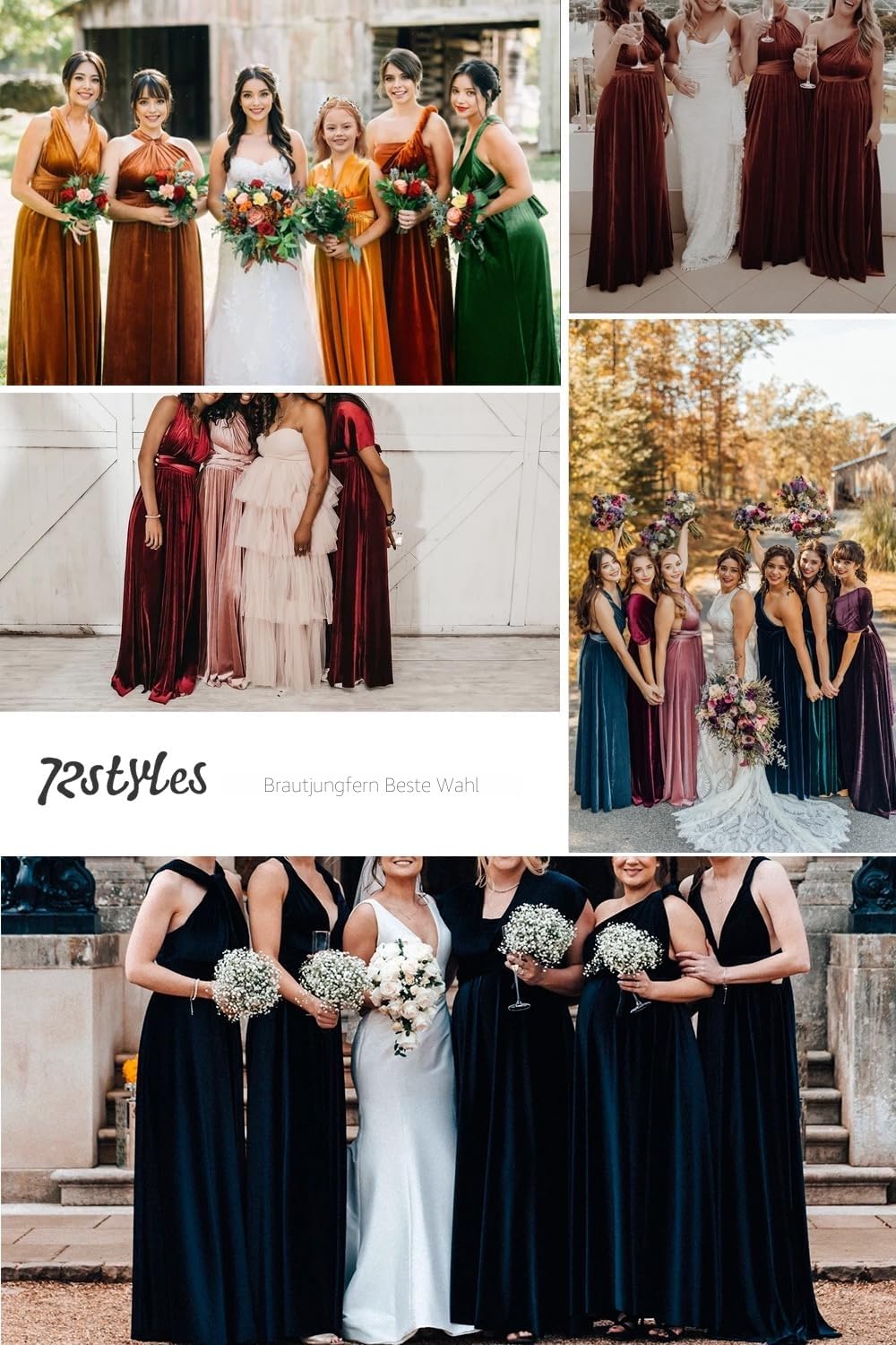 72styles Samt Infinity Wickelkleid Brautjungfernkleider - Samtkleid Damen Lang - Elegant Maxi Multi-Way Kleid Abendkleid, Hochzeitsgast Kleid,Ballkleid, Partykleid