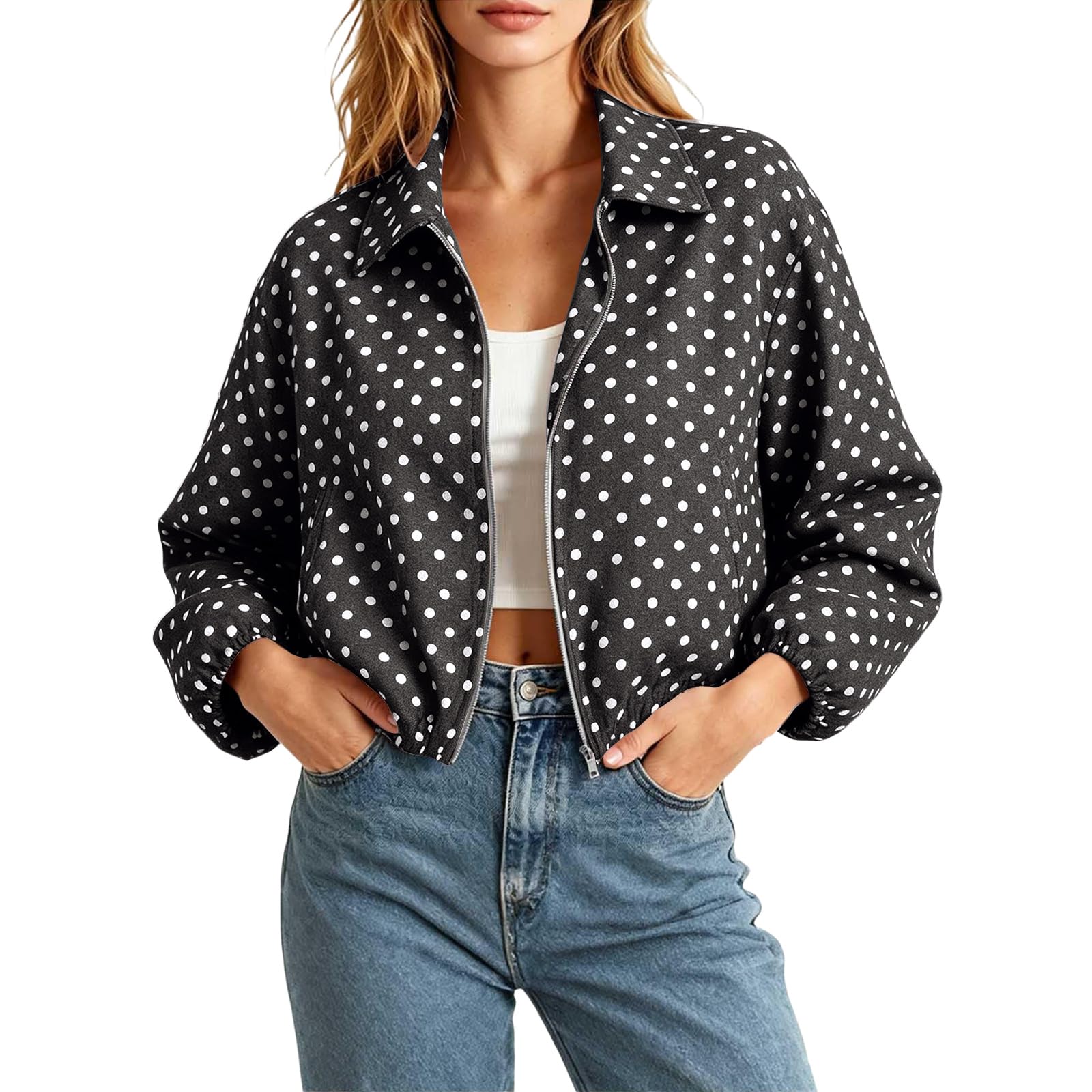 FUPODD Kurzmantel Damen Übergang Punkte Damen Jacke Winter Bomberjacke Kurz