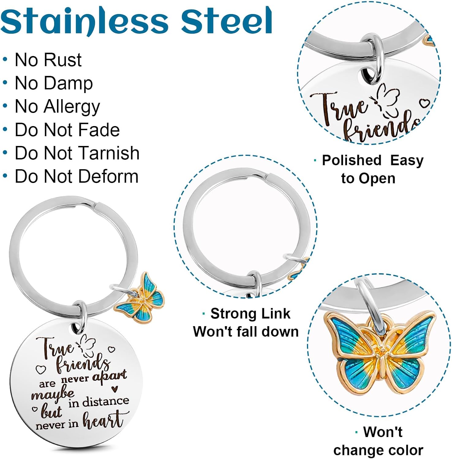 5 Pcs Friendship Keychain, Zinc Alloy 1.18 Inch Round Friends keychains for Women, Bestie Keychain Gift for Long Distance, Birthday, Graduation, Coworker Leaving, Christmas Gift Silver - Image 3