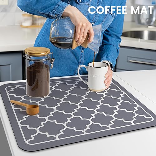 Miniatura 7 de WISELIFE Tapete de secado de platos súper absorbente, tapete de secado de platos grande para encimera de cocina, tapete de secado de platos fácil de