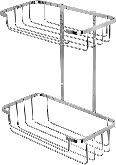 Croydex QM390541 Stainless Steel Two Tier Cosmetic Basket Shower Caddy, 10 Year Rust Free Guarantee, Silver