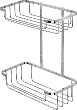 Croydex Stainless Steel Two Tier Shower Caddy - Durable Chrome Plated Bathroom Shelves, Rust Free Modern Shower Basket for Wet Areas, Includes Fixings