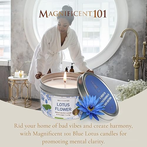 Miniatura 2 de Magnificent 101 Vela de aromaterapia de flor de loto de larga duración, 6 onzas, 35 horas de tiempo de combustión, sin parafina, vela de cera de