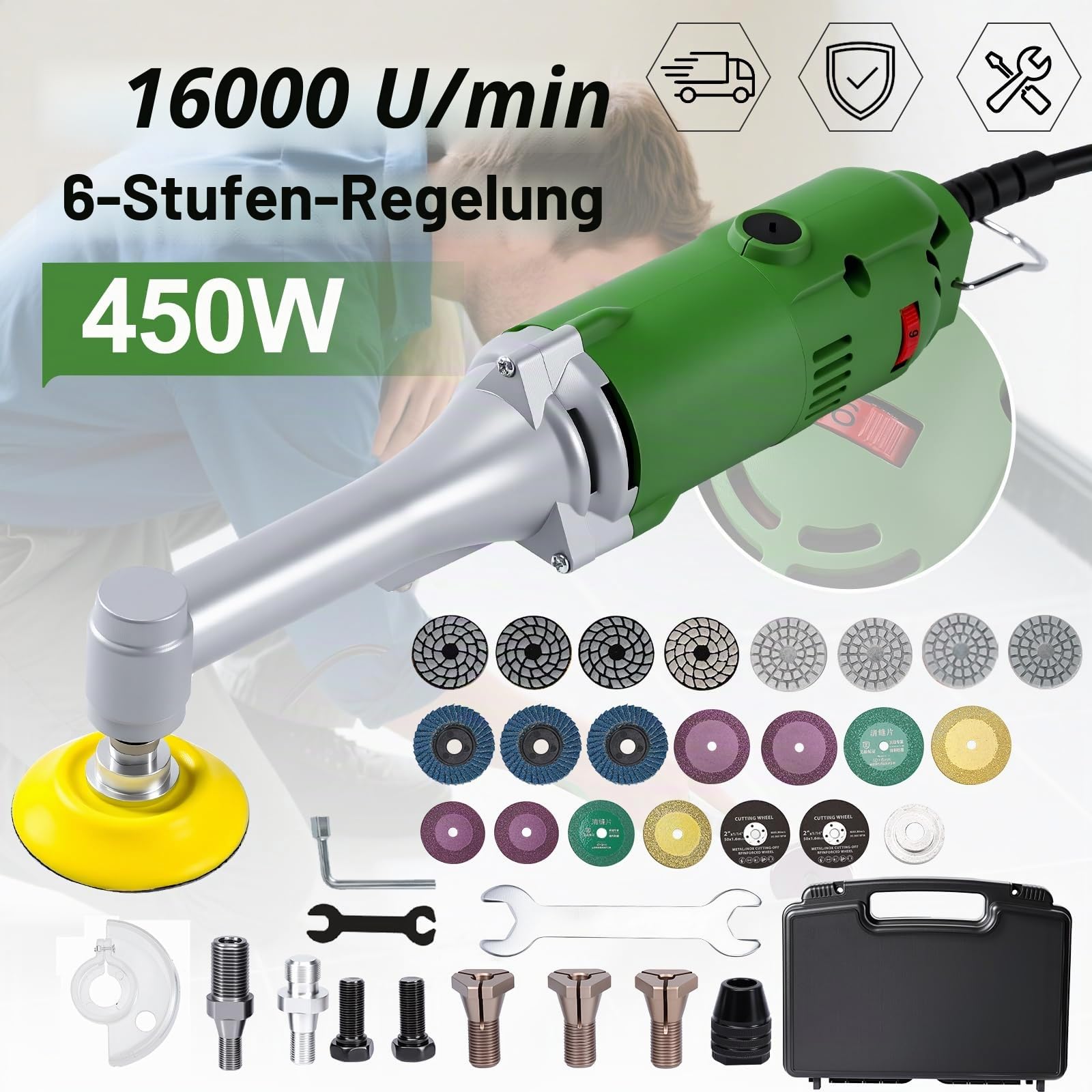 Professioneller Geradschleifer 450 W, Werkzeug zur Restaurierung von Fliesenfugen, elektrisches Drehwerkzeug, 6 Geschwindigkeiten, 16000 U/min, Zange 3 mm, Poliermaschine für Schmuck, Holz, Stein