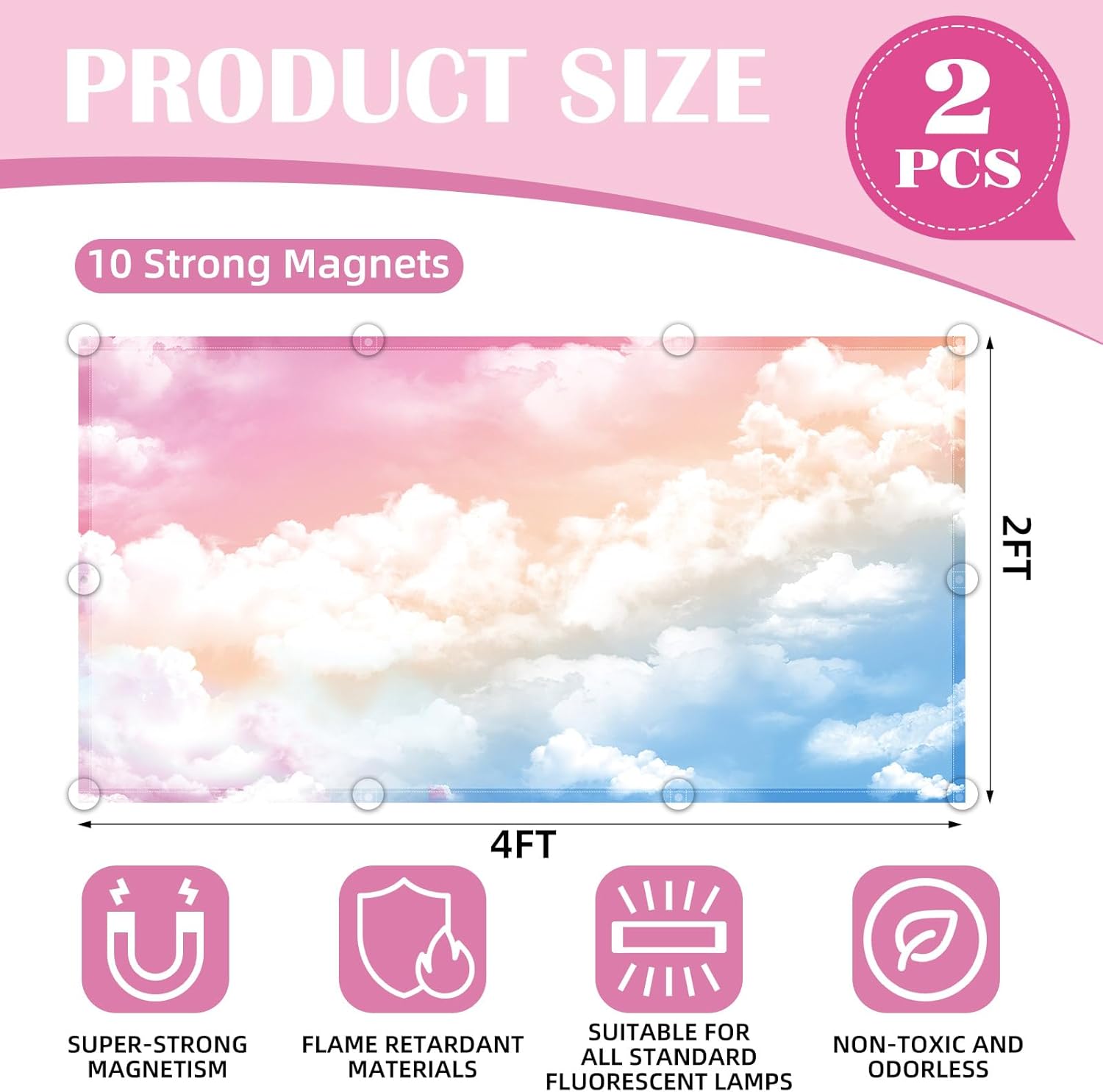 ANGSYLTH 2 Pcs Fluorescent Light Covers - 4 x 2 Feet Covers for Ceiling Lights, Magnetic Light Filters for Classroom, Office, Hospitals, Home