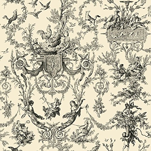 York Wallcoverings Black and White Chandelier Damask Removable Wallpaper, Ivory/Black