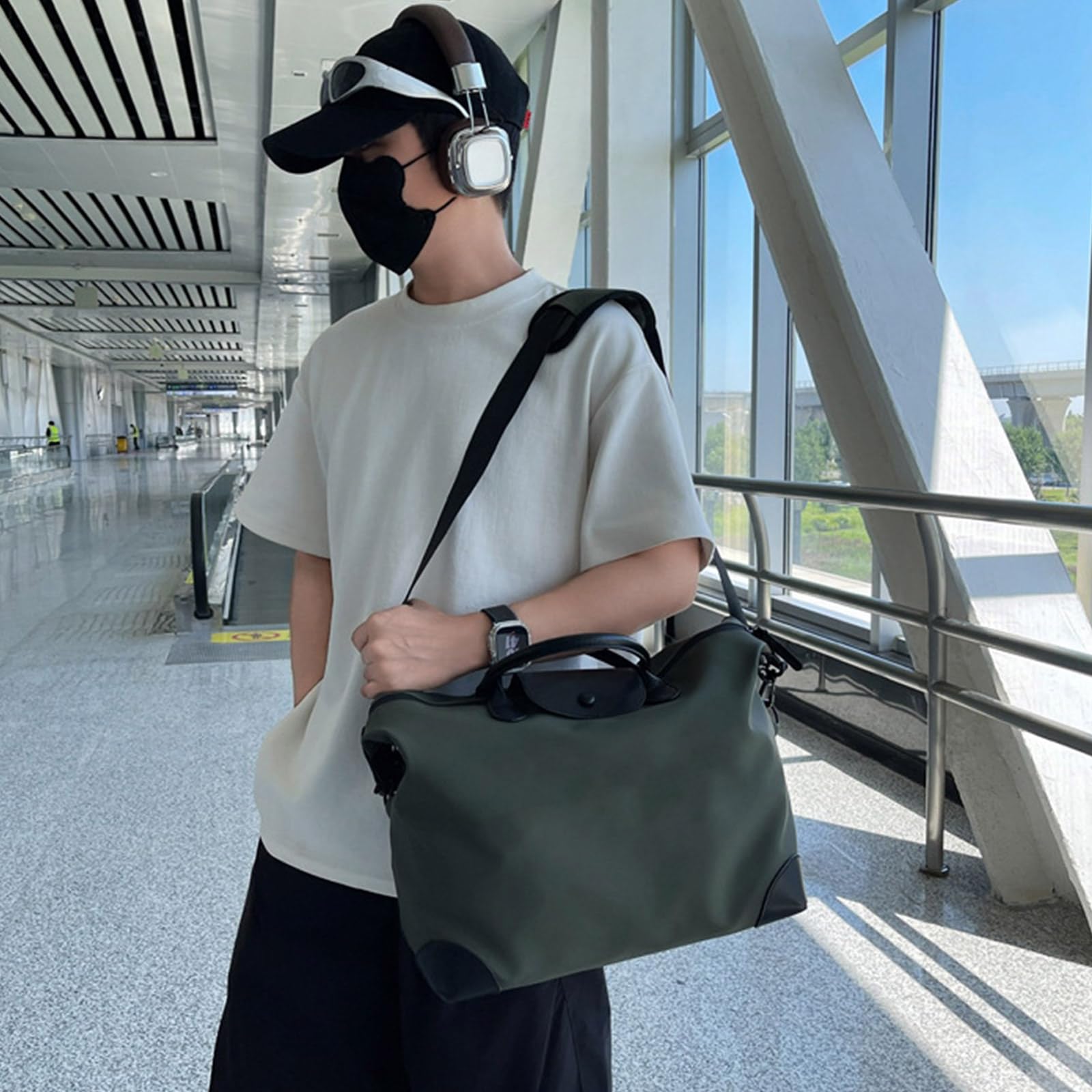 Borsa da palestra da viaggio di grande capacità, in pratico tessuto Oxford con scomparti multipli, fodera impermeabile per gli appassionati di fitness, cachi