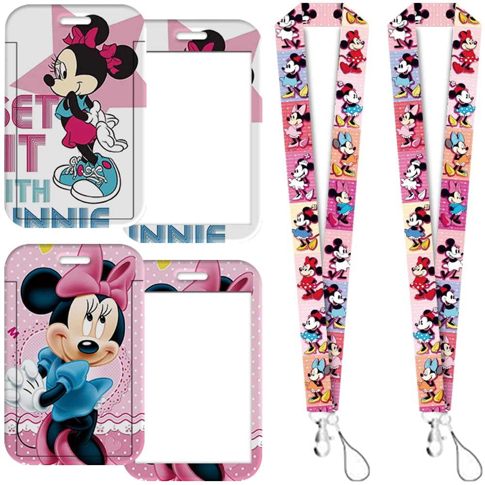 2 Piezas Minnie Mouse Colgante Tarjetas Identificativas, Lanyard con Tarjetero, ID Card Badges Holder con Cordón para el Cuello para Tarjetas para Llaves, Tarjetas de Identificación, Oficina