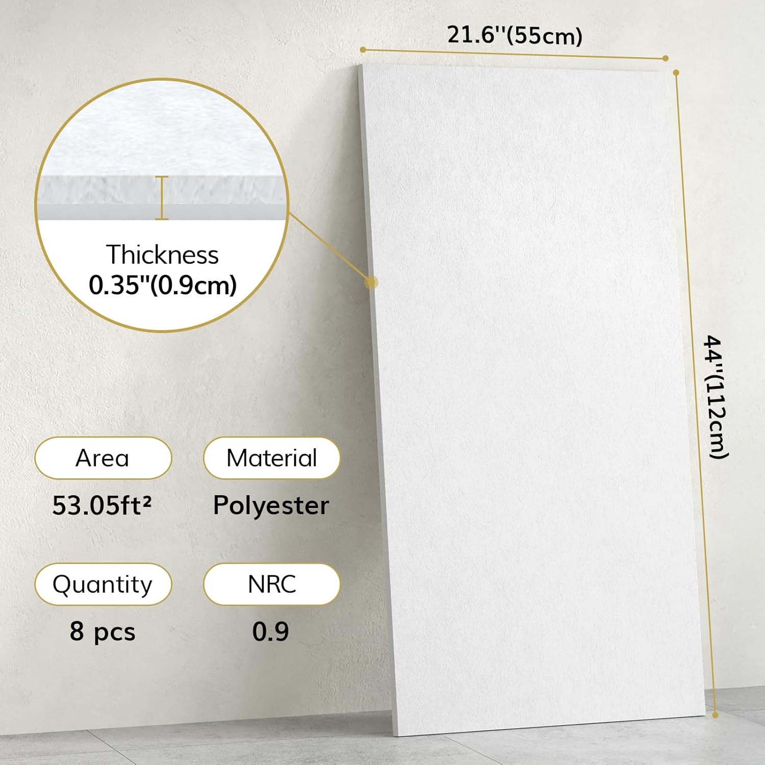 TONOR Large Acoustic Panels Self-Adhesive, 8PCS 44.1" x 21.7" Sound Absorbing Panel, Acoustic Wall Panels for Interior Wall Decor and Recording Studio Acoustical Treatments, Living Room, Office, White